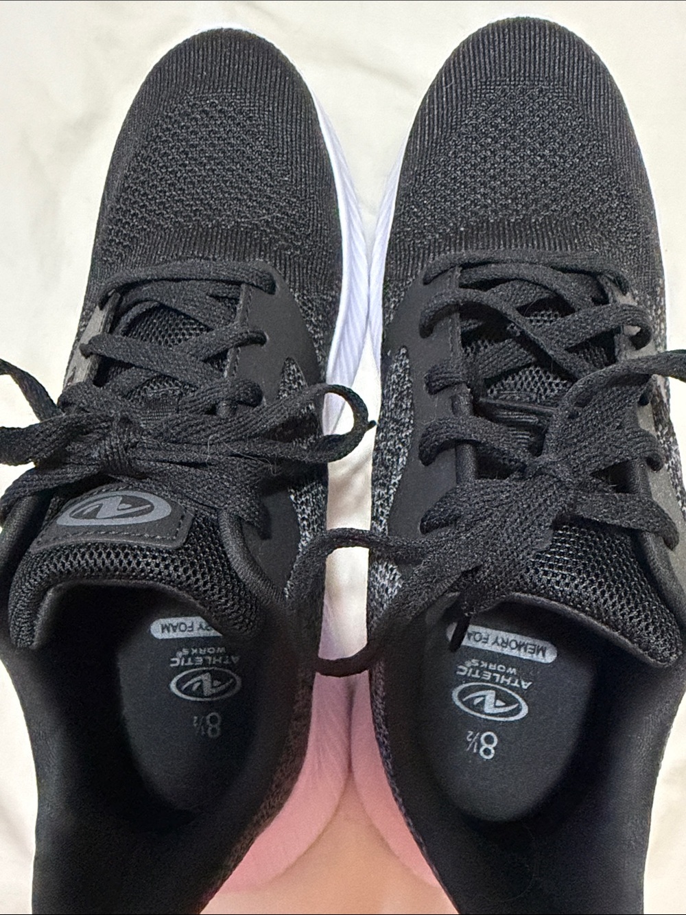 Athletic Works Men’s Black Knit Lace-Up Walking Sneakers with White Sole